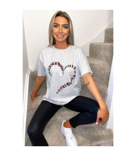 Ladies Oversized Printed Heart Short Sleeves T Shirt Top