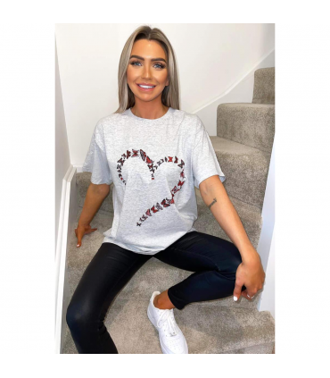 Ladies Oversized Printed Heart Short Sleeves T Shirt Top