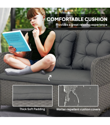Outsunny 4 PCS Rattan Garden Furniture, Padded Cushions Conversation Sofa Set