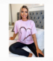 Ladies Oversized Printed Heart Short Sleeves T Shirt Top