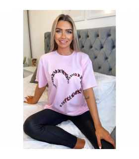 Ladies Oversized Printed Heart Short Sleeves T Shirt Top
