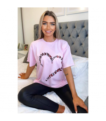 Ladies Oversized Printed Heart Short Sleeves T Shirt Top