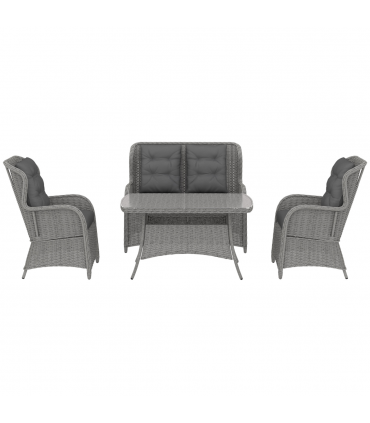 Outsunny 4 PCs Outdoor Rattan Sofa Set, Wicker Sectional Sofa Set Light Grey