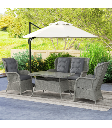 Outsunny 4 PCs Outdoor Rattan Sofa Set, Wicker Sectional Sofa Set Light Grey