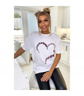Ladies Oversized Printed Heart Short Sleeves T Shirt Top