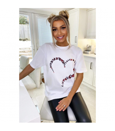 Ladies Oversized Printed Heart Short Sleeves T Shirt Top