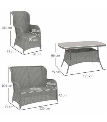 Outsunny 4 PCs Outdoor Rattan Sofa Set, Wicker Sectional Sofa Set Light Grey