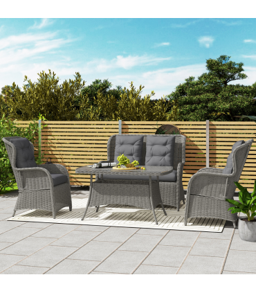 Outsunny 4 PCs Outdoor Rattan Sofa Set, Wicker Sectional Sofa Set Light Grey