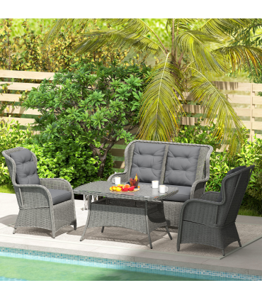 Outsunny 4 PCs Outdoor Rattan Sofa Set, Wicker Sectional Sofa Set Light Grey
