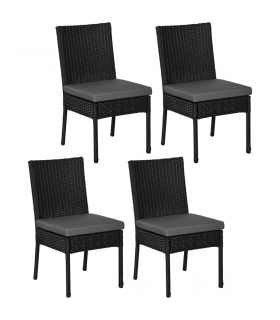 Outsunny 4 PCs Rattan Garden Chairs with Cushion, Wicker Dining Chairs, Black