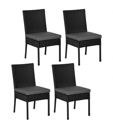 Outsunny 4 PCs Rattan Garden Chairs with Cushion, Wicker Dining Chairs, Black