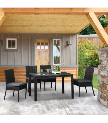 Outsunny 4 PCs Rattan Garden Chairs with Cushion, Wicker Dining Chairs, Black