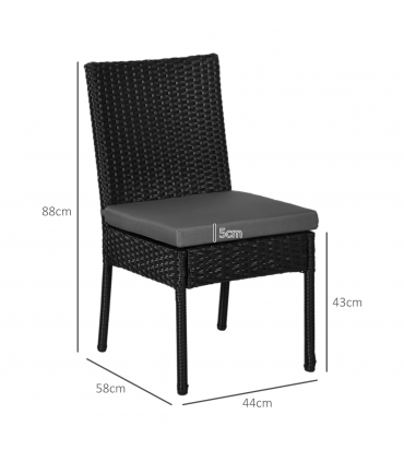 Outsunny 4 PCs Rattan Garden Chairs with Cushion, Wicker Dining Chairs, Black