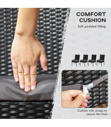 Outsunny 4 PCs Rattan Garden Chairs with Cushion, Wicker Dining Chairs, Black