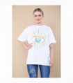Ladies Oversized Sequin Eye Printed Short Sleeves T Shirt Top