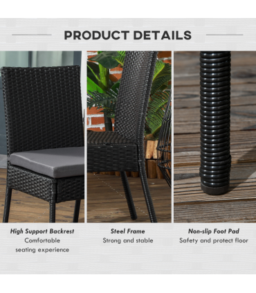 Outsunny 4 PCs Rattan Garden Chairs with Cushion, Wicker Dining Chairs, Black