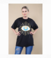 Ladies Oversized Sequin Eye Printed Short Sleeves T Shirt Top