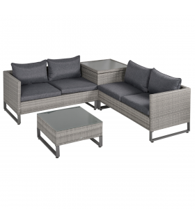 Outsunny 4 PCs Rattan Wicker Sofa Set Conservatory Furniture w/ Side Storage Box