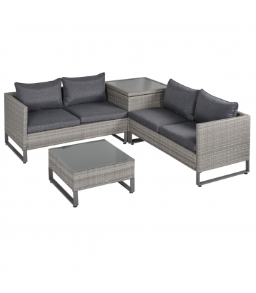 Outsunny 4 PCs Rattan Wicker Sofa Set Conservatory Furniture w/ Side Storage Box