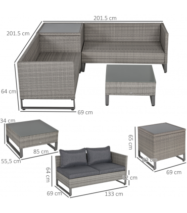 Outsunny 4 PCs Rattan Wicker Sofa Set Conservatory Furniture w/ Side Storage Box