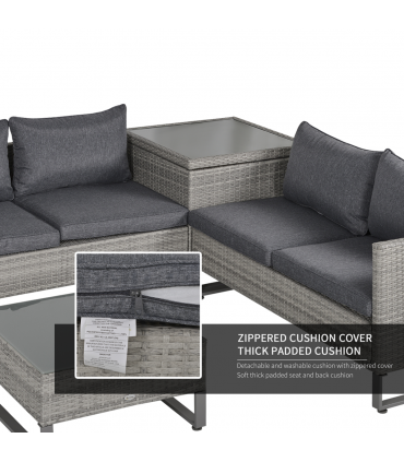 Outsunny 4 PCs Rattan Wicker Sofa Set Conservatory Furniture w/ Side Storage Box