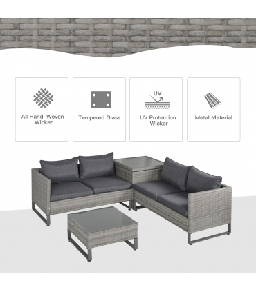 Outsunny 4 PCs Rattan Wicker Sofa Set Conservatory Furniture w/ Side Storage Box