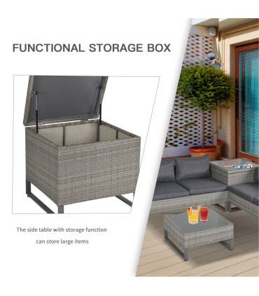 Outsunny 4 PCs Rattan Wicker Sofa Set Conservatory Furniture w/ Side Storage Box