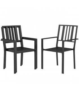 Outsunny 4 PCs Stackable Outdoor Garden Chairs with Metal Slatted Design, Black