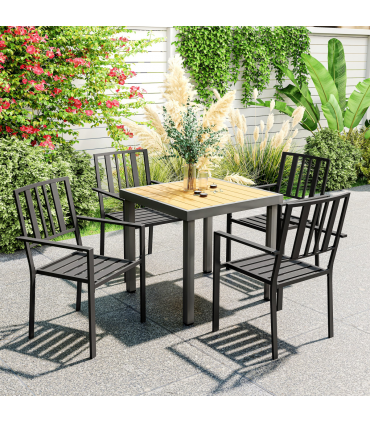 Outsunny 4 PCs Stackable Outdoor Garden Chairs with Metal Slatted Design, Black