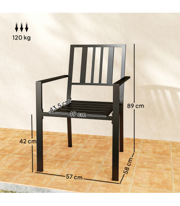 Outsunny 4 PCs Stackable Outdoor Garden Chairs with Metal Slatted Design, Black