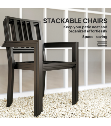 Outsunny 4 PCs Stackable Outdoor Garden Chairs with Metal Slatted Design, Black