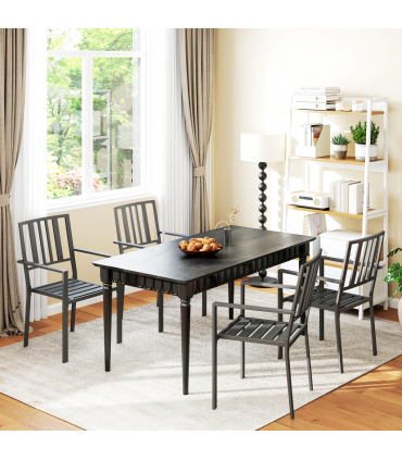 Outsunny 4 PCs Stackable Outdoor Garden Chairs with Metal Slatted Design, Black