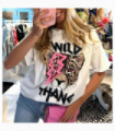 Ladies Oversized Tiger Lightning Wild Thang Short Sleeves T Shirt Top