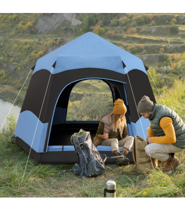 Outsunny 4 Person Pop Up Tent Camping Festival Hiking Shelter Family Blue&Black