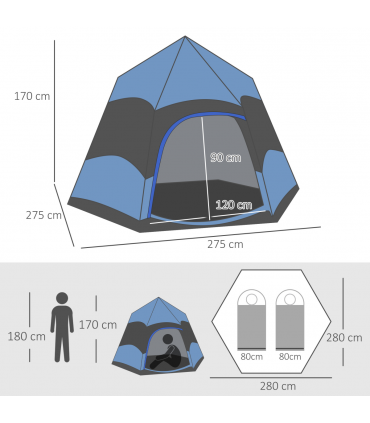 Outsunny 4 Person Pop Up Tent Camping Festival Hiking Shelter Family Blue&Black