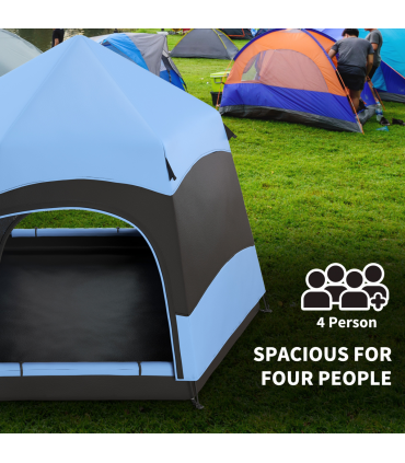 Outsunny 4 Person Pop Up Tent Camping Festival Hiking Shelter Family Blue&Black