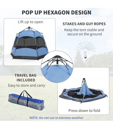 Outsunny 4 Person Pop Up Tent Camping Festival Hiking Shelter Family Blue&Black