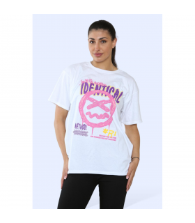 Ladies Identical Printed Short Sleeve T-Shirt Top