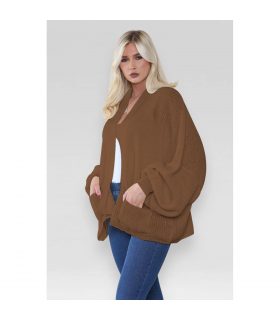 Stylish Oversized Cropped Knitted Cardigan with Balloon Pockets