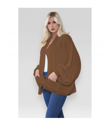 Stylish Oversized Cropped Knitted Cardigan with Balloon Pockets