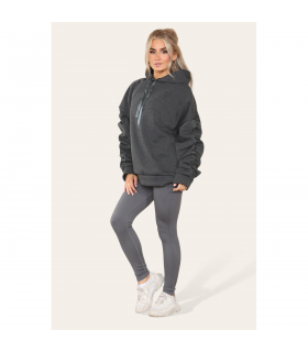 Stylish Plus Size Ruched Sleeve Hoodie with Satin Ribbon - Comfortable & Warm