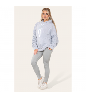 Stylish Plus Size Ruched Sleeve Hoodie with Satin Ribbon - Comfortable & Warm