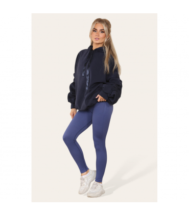 Stylish Plus Size Ruched Sleeve Hoodie with Satin Ribbon - Comfortable & Warm