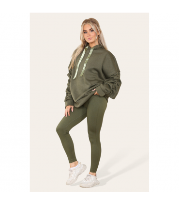 Stylish Plus Size Ruched Sleeve Hoodie with Satin Ribbon - Comfortable & Warm