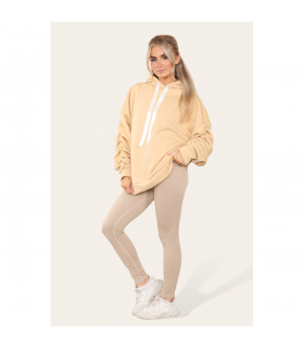 Stylish Plus Size Ruched Sleeve Hoodie with Satin Ribbon - Comfortable & Warm