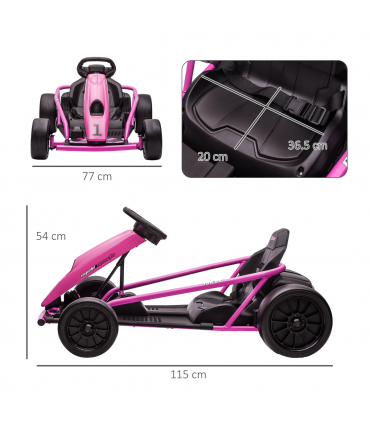 Go Kart Pink 115L x 77W x 54H cm Electric Drift with Music, Horn, Slow Start