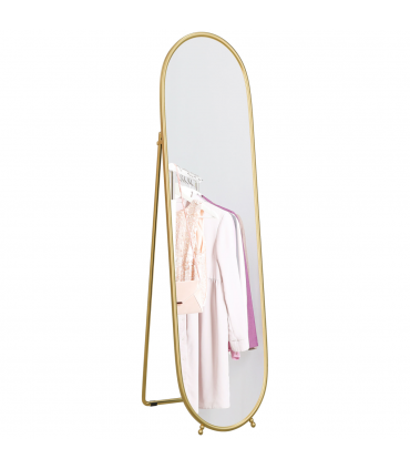 HOMCOM Oval Full Length Mirror with Metal Frame Hanging or Leaning Gold Tone