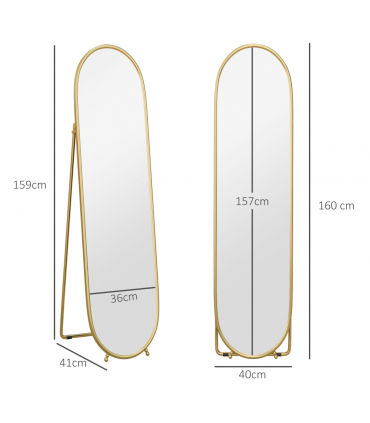 HOMCOM Oval Full Length Mirror with Metal Frame Hanging or Leaning Gold Tone