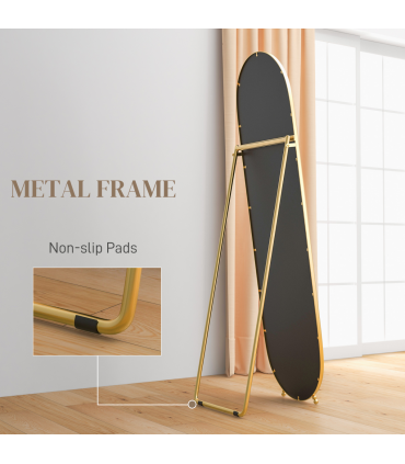 HOMCOM Oval Full Length Mirror with Metal Frame Hanging or Leaning Gold Tone