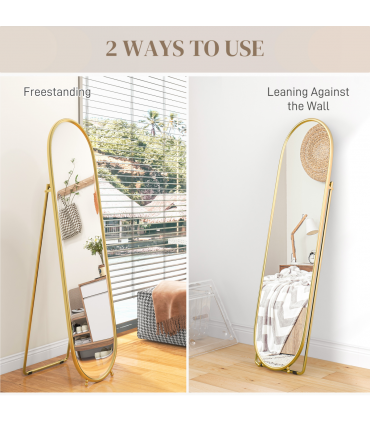 HOMCOM Oval Full Length Mirror with Metal Frame Hanging or Leaning Gold Tone